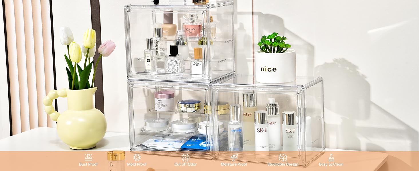 Stebopum Clear Acrylic Makeup Storage Organizer, 4 Pack