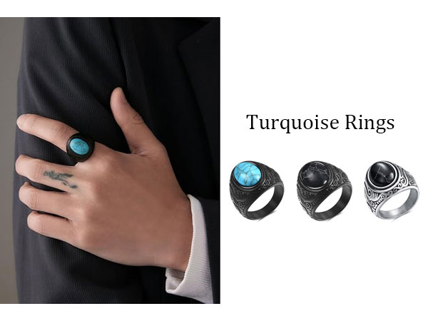 MYNENEY Retro Vintage Stone Rings for Men Turquoise Rings