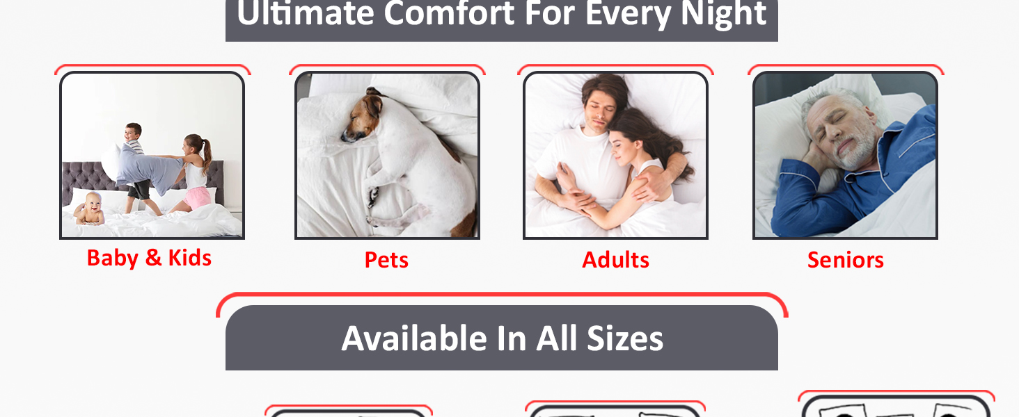 Mattress protector used by baby, pet, adult, and senior, showcasing comfort for all ages.