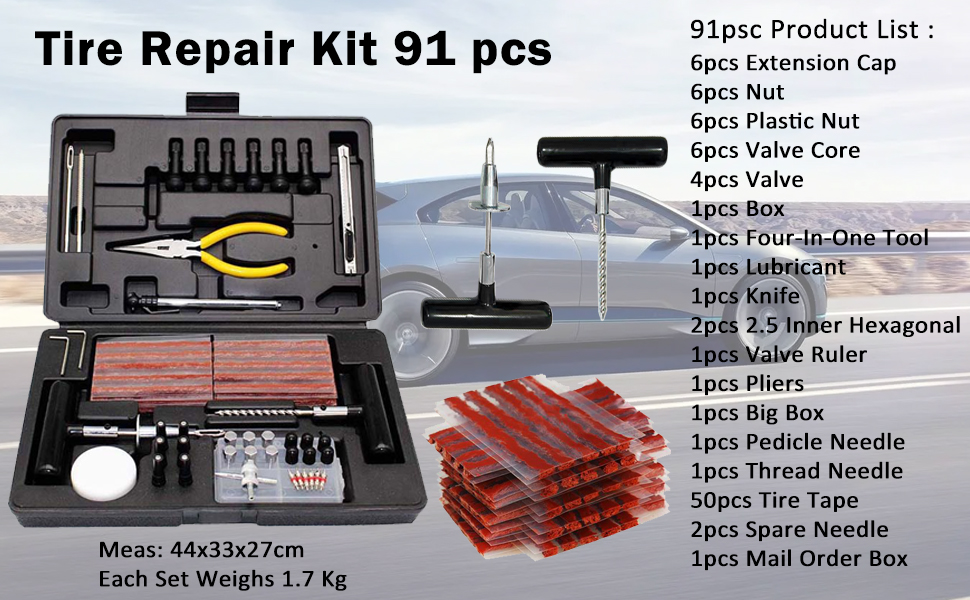 LIIAMOAR Tire Plug Kit, Tire Repair Kit 91pcs, with Universal Tire Patch Kit to Plug