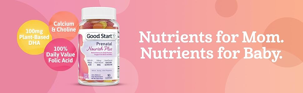 Nutrients for mom and baby include calcium, choline, plant-based DHA and folic acid.