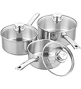 Tala Performance 3 Piece Stainless Steel Cookware Set, Saucepans with Glass lids, 16, 18 20cm. Ma...