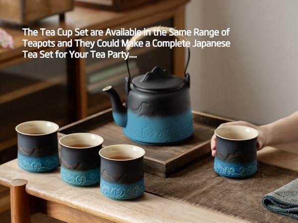 Amazon.com: ZENS 日本茶杯4 件組8 盎司(約226.8 毫升)浮雕海軍