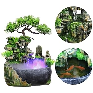Amazon.co.jp: 卓上噴水 ミニ滝 卓上式 LEDライト付き 置物