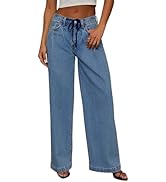 Sidefeel Women's Drawstring Jeans Wide Leg High Waisted Baggy Stretchy Elastic Waist Sweatpant Jeans