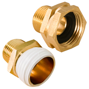 Garden hose connector with washer