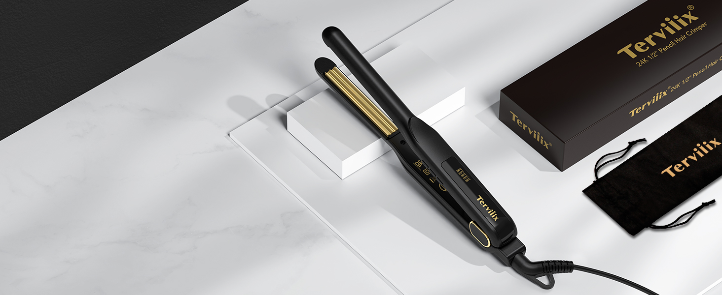 Terviiix 24K Titanium Pencil Hair Crimper for Volume, Crimper Hair Iron