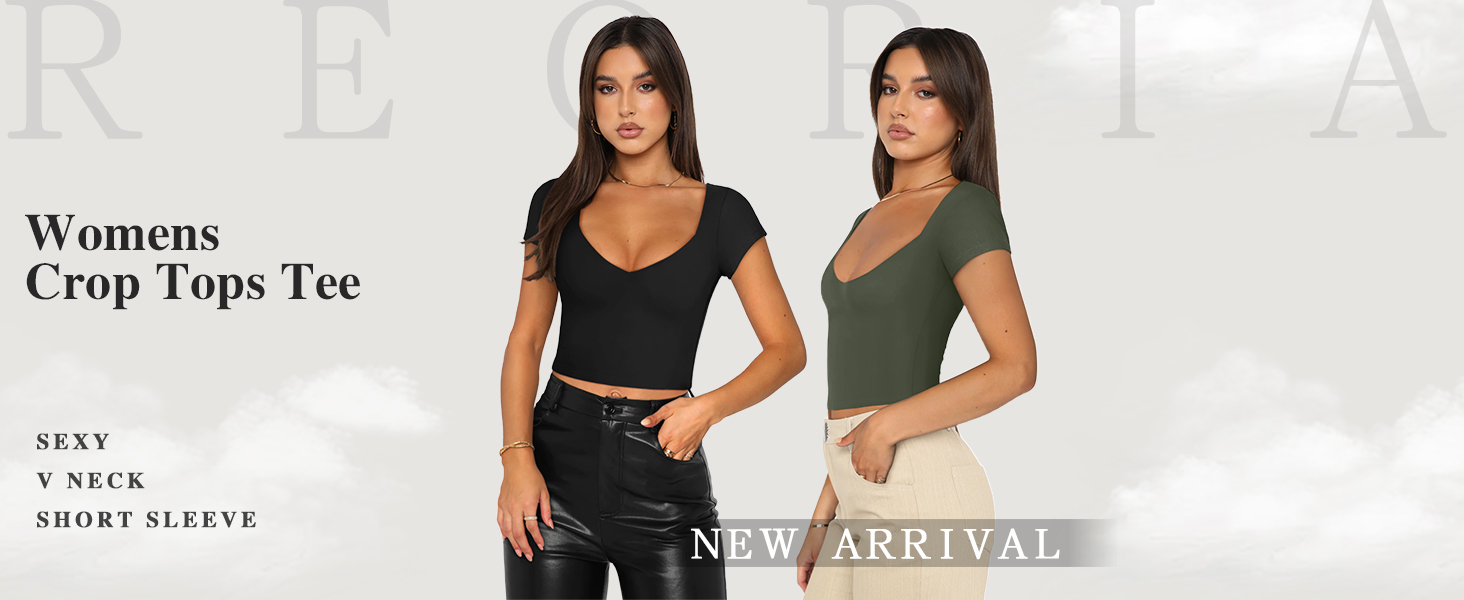 v neck t shirts for women going out tops double lined crop top summer crop tops