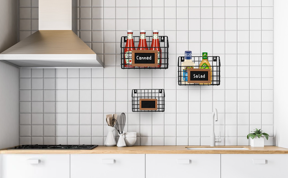 Matt Black Metal Wire Wall Hanging Storage Baskets with