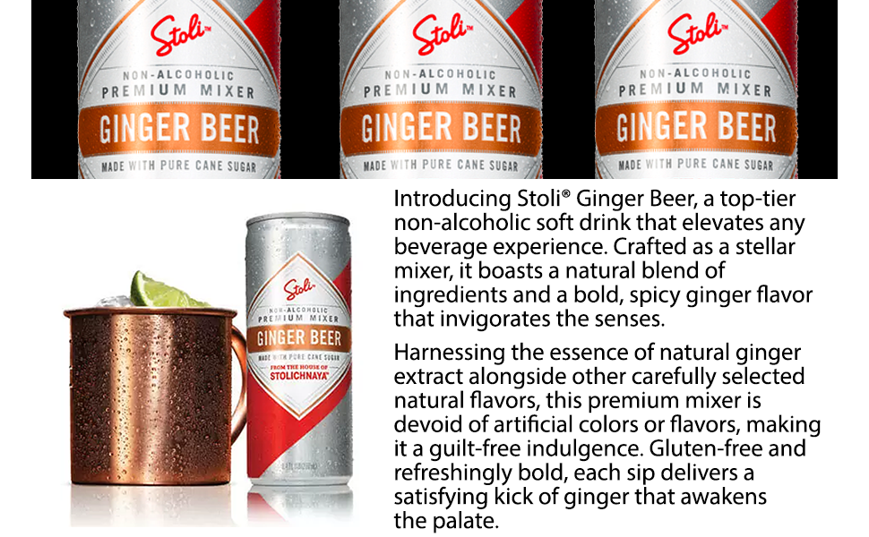 Stolichnaya Non Alcoholic Ginger Beer 5 Pack Crafted with Pure Cane Sugar