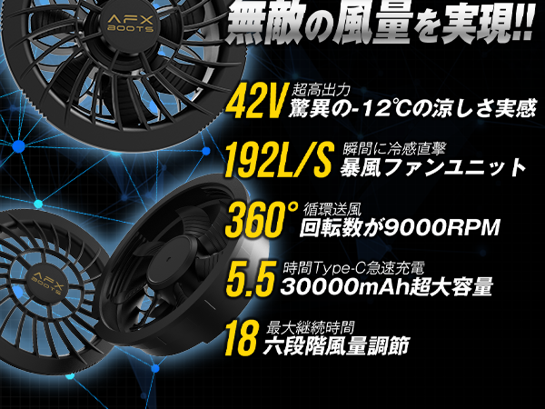 42V超高出力 30000mAh ファンバッテリーセットAFXBOOTS 空調服 Amazon.co.jp: 【40V超高出力】ファンバッテリーセット 空調作業