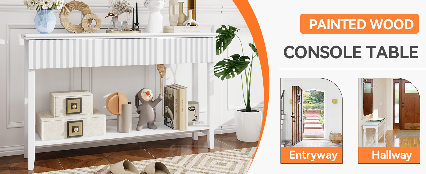 LAZZO Painted Entryway Console Table Wood 3Drawer Sofa