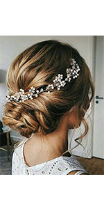 Earent Bride Wedding Pearl Hair Vine Silver Crystal Headband