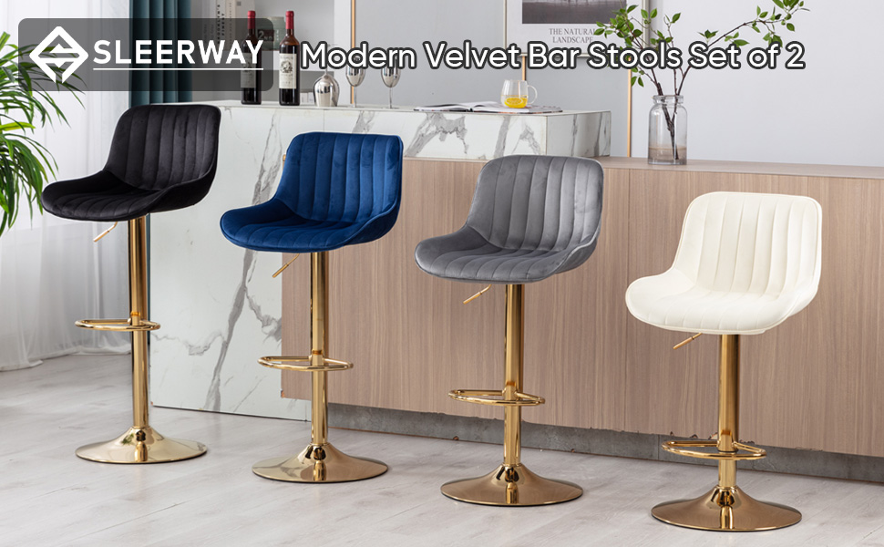 AOOSWEER Modern Velvet Bar Stools Set of 4 Counter Height