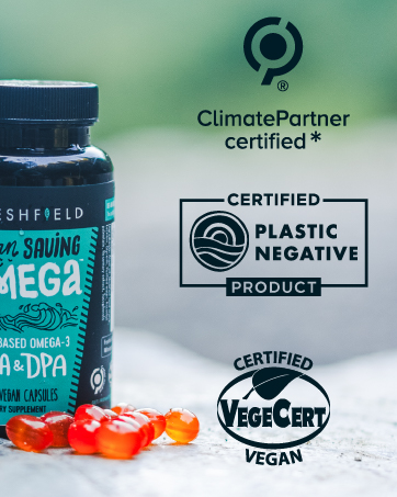 Climate partner certified, certified plastic negative product, certified vegan vegecert