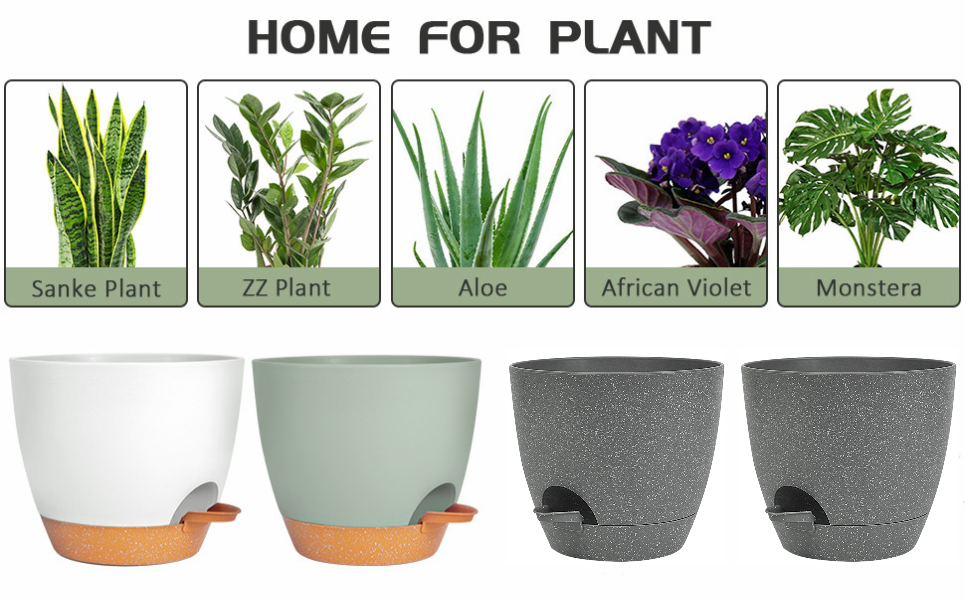 Plant Pots Indoor,Self Watering Plant Pots of 3,Flower Pots with Drainage Holes and Trays