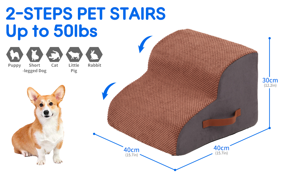 2 Tiers Dog Stairs, High Density Foam Dog Steps for Bed