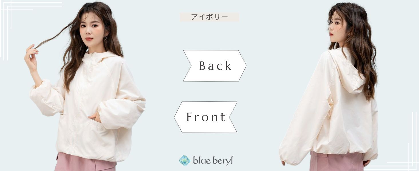 Hooded Zip-up Blouson Women's Lightweight Outerwear UV Protection Puff Sleeve Stand Collar Loose Lined Thin Summer Outerwear Adult Hooded Large 10/4 Sleeve Body Cover