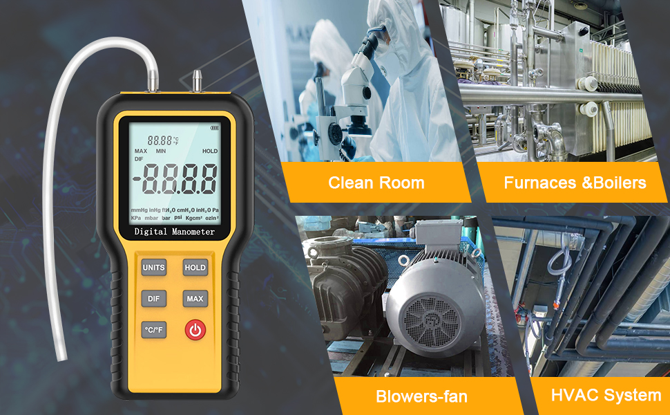 Manometer, Professional Air Pressure Meter, Handheld HVAC Manometer 12