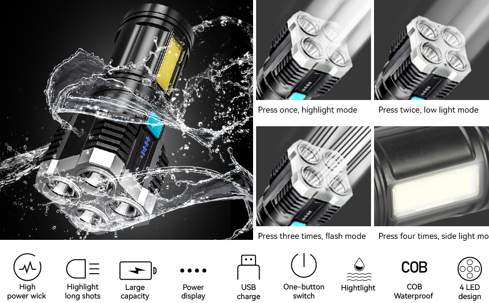 4 led torch light emergency torch heavy torch light night light