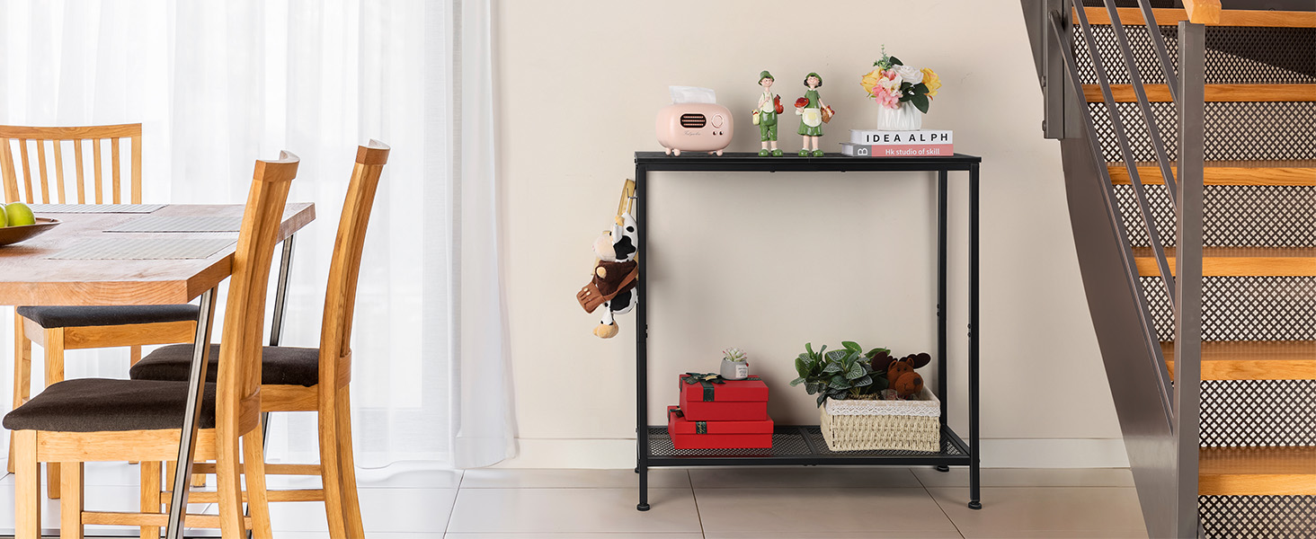 Black Console Table Small Entryway Table with Storage Shelf Narrow Sofa