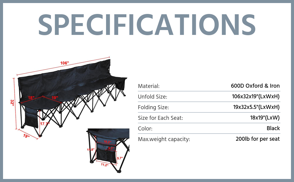 6 seat portable folding bench