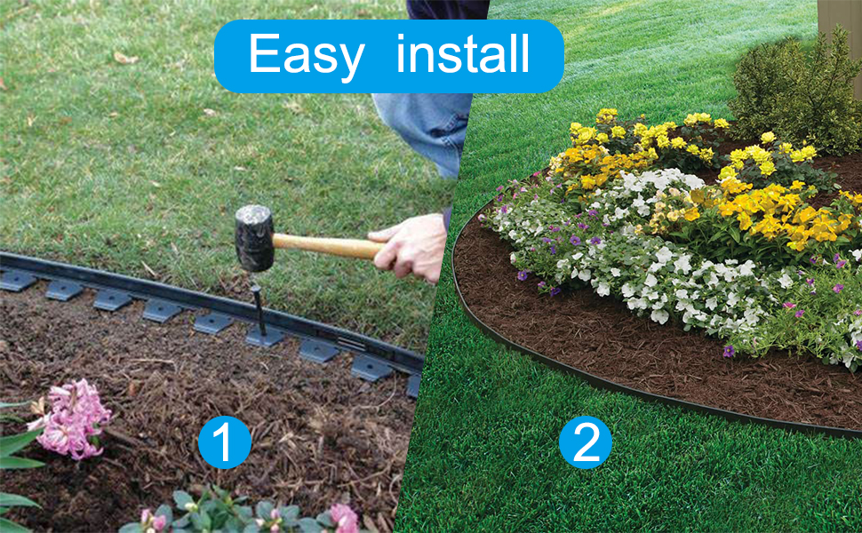 Garden Edge Landscape Edging Border No Dig, Mulch Border, Rubber