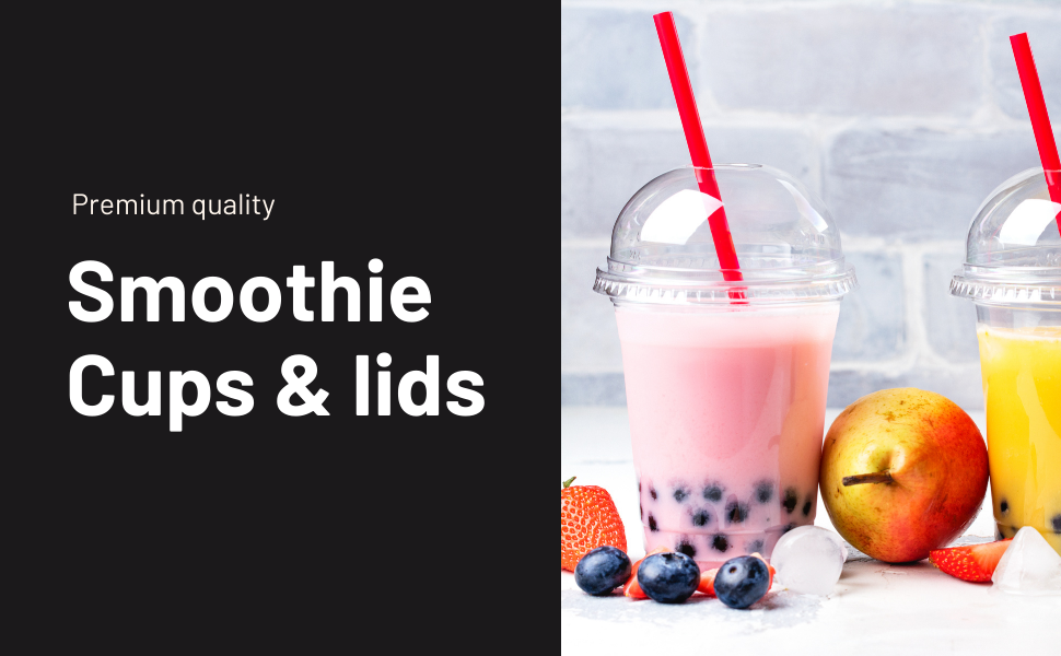 PWgoods Plastic Smoothie Cups with Dome Lids 10oz / 284ml Leak & Crush Proof 50 Pack