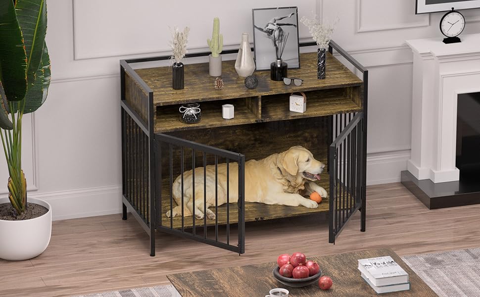 Visionwards Wooden Large Dog Crate Furniture, Heavy Duty