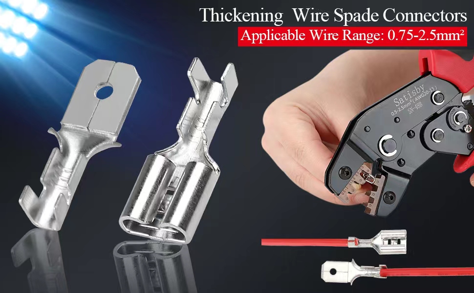 Satisby Thickened 6.3mm Male and Female Spade Wire Connectors,Brass Tin