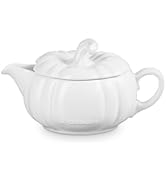 Le Creuset Stoneware Pumpkin Gravy Boat with Lid, 14 oz., White
