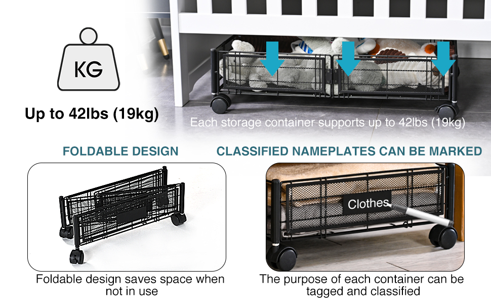 Luseba Under Bed Storage with Wheels, Drawer with Markable