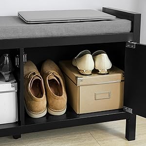 SoBuy FSR63-SCH Sitzkommode Sitzbank Mit Sitzfläche Schuhtruhe Mit Stauraum Garderobenbank Schuhschrank Schwarz BHT Ca.: 91x50x30cm 15 1
