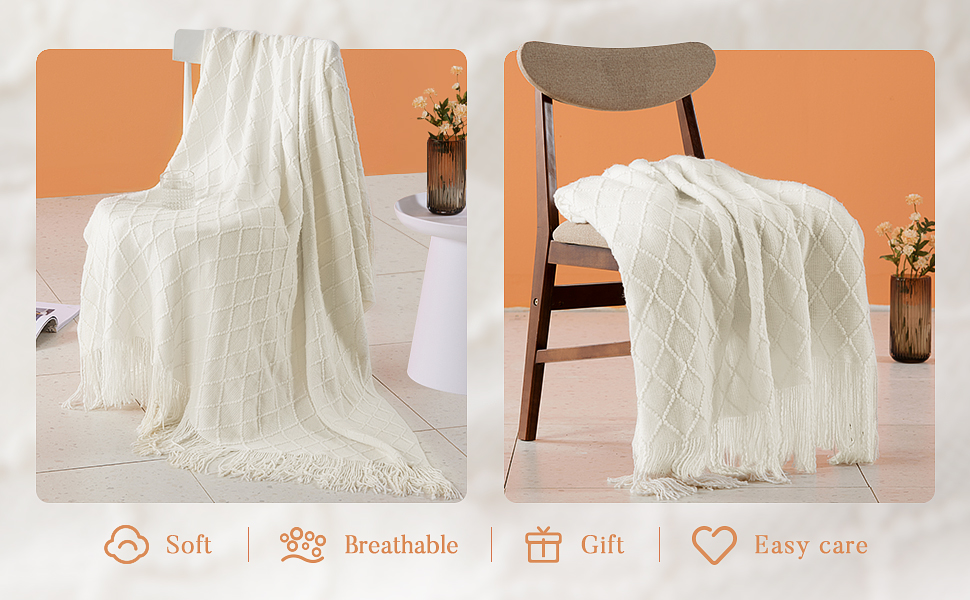 Knitted Throw Blankets for Couch, Sofa and Bed, Lightweight Soft Knit
