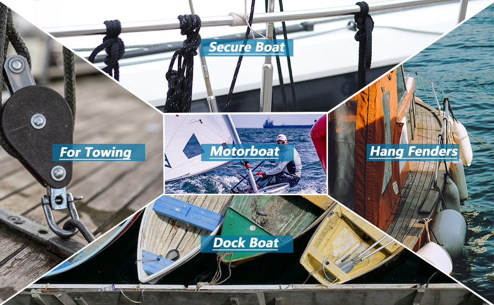 NovelBee 4 Pack Double Braided Nylon Dock Line with 12" Eyelet Marine