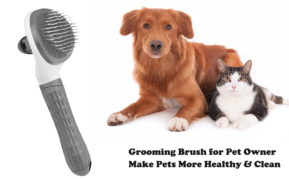 Dog Brush Cat Brush Comb - Dog Brushes For Grooming - Dog Cat Self Cleaning Slicker Brushes with Smooth handle - Cleaning Button Pet Grooming Tool for Dogs Cats Shedding Tools Massage Brush (GREY) 14 DOG CAT HAIR REMOVER BRUSH