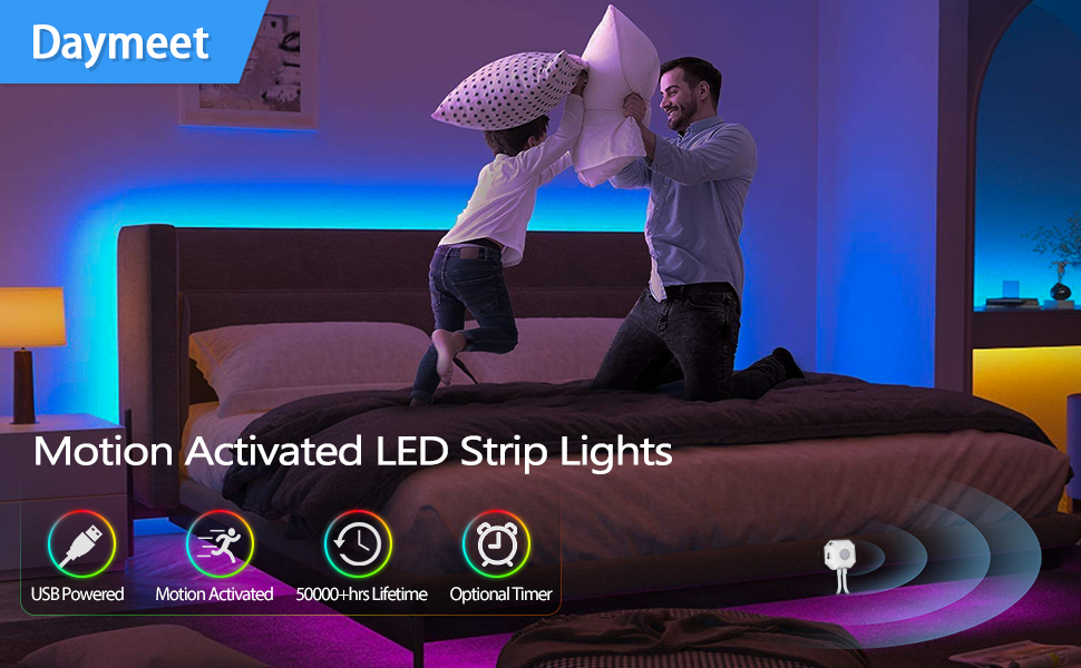 Daymeet Motion Sensor LED Strip Lights, 16.4ft RGB Motion Activated
