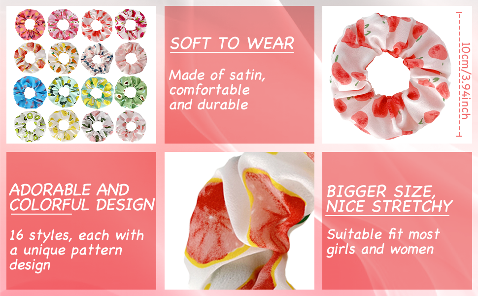 16 Pcs Cute Hair Scrunchies