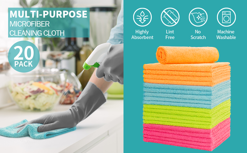 HOMERHYME Microfiber Cleaning Cloth 20 Pack Cleaning