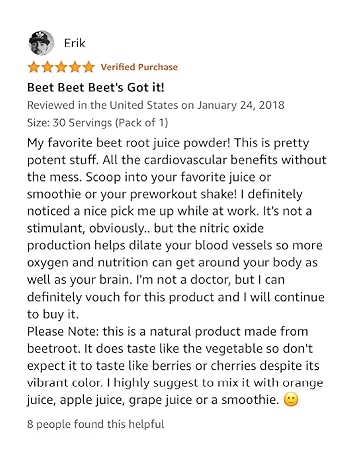 Amazon review beet juice powder cardio vascular health heart