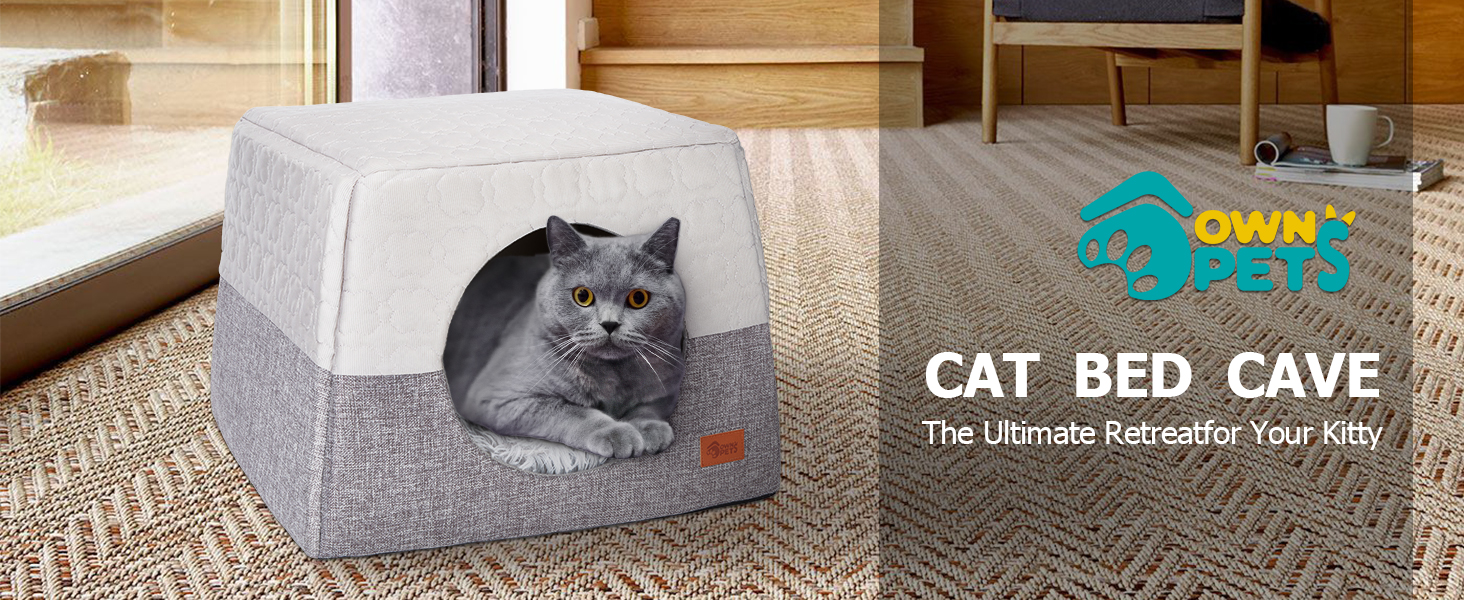 Ownpets Foldable Cat Beds House, 18.8x18.8x13.7 inches Cat Cave for