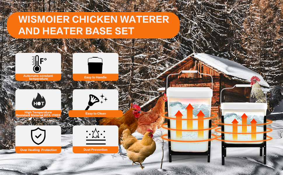 WISMOIER Heated Chicken Waterer Automatic Waterer Heater