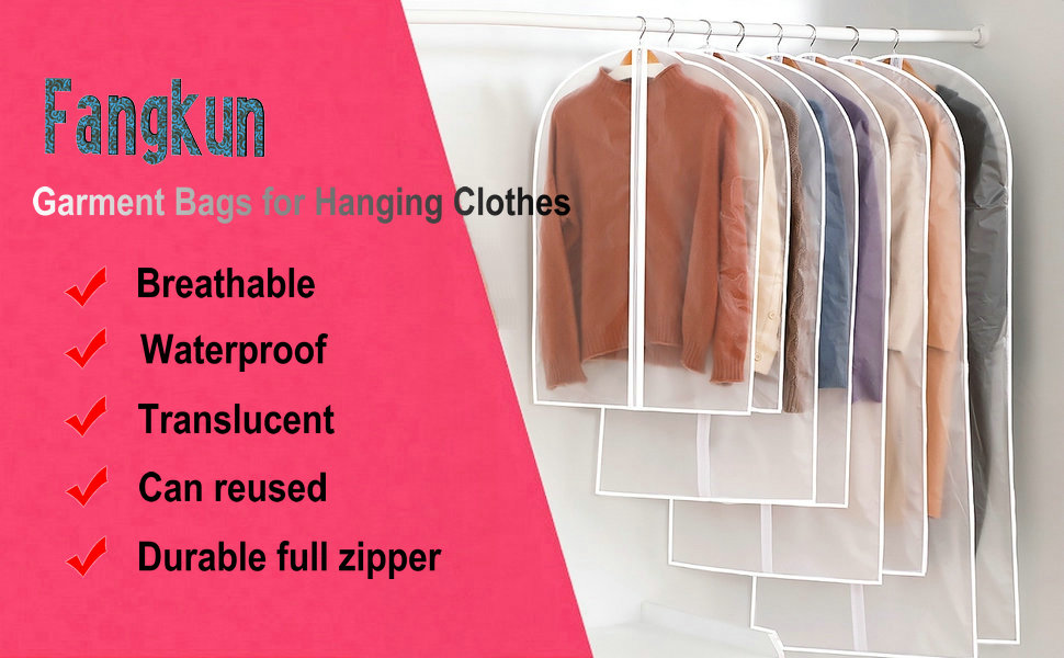 Fangkun Garment bags for hanging clothes with Full Length Black Zipper