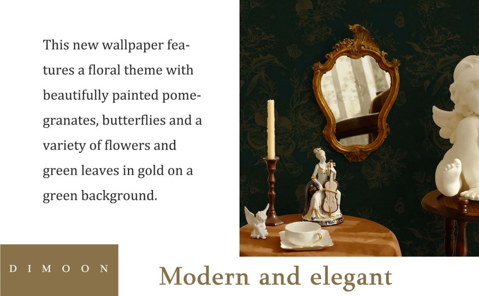 Dimoon green floral wallpaper contact paper flower waterproof wall covering dark green peel stick