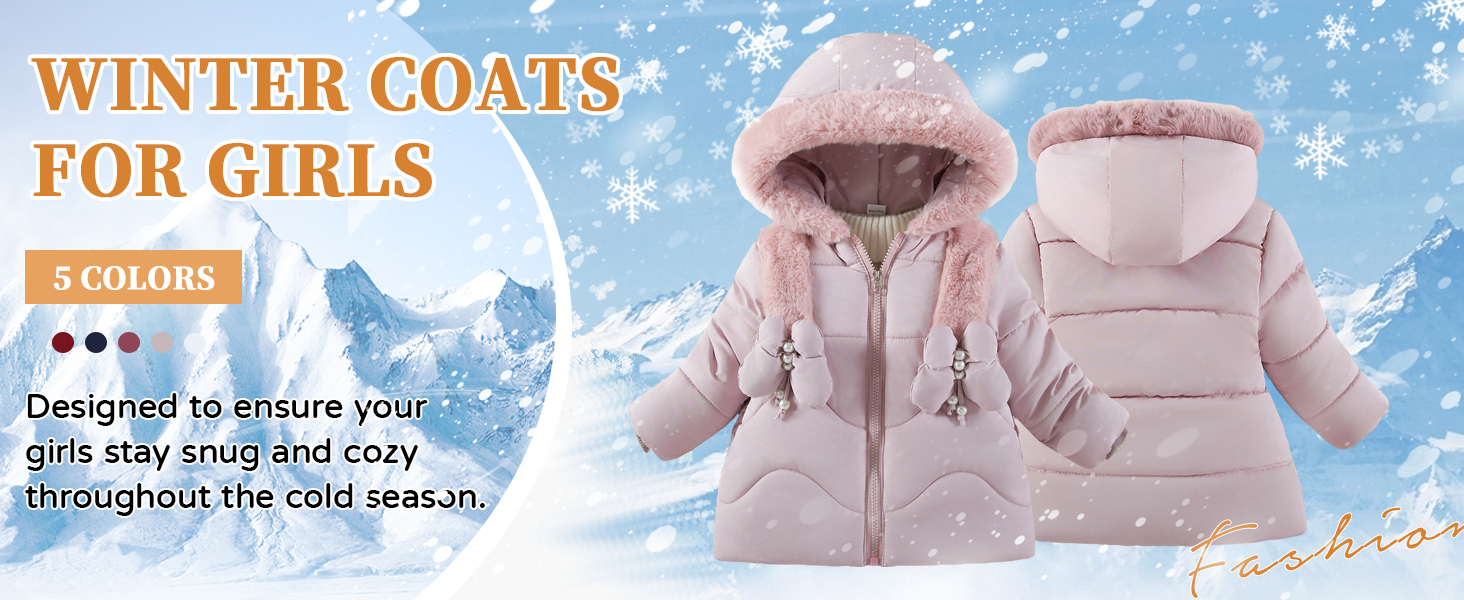 Baby Kids Girls Fleece Coats Winter Padded Puffer Jacket with Hooded