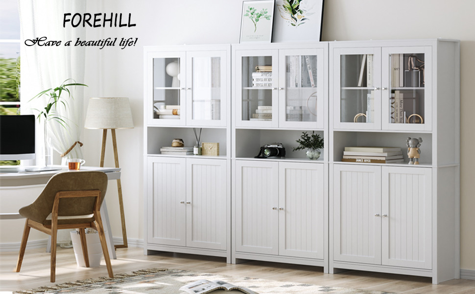FOREHILL 190cm Tall Cupboard Storage with Glass Door Display