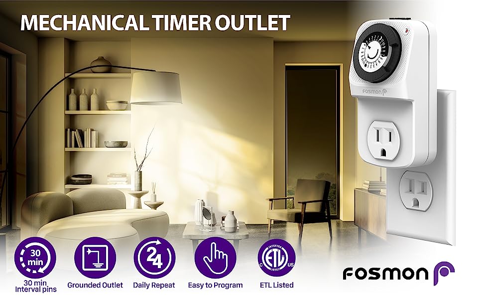 Fosmon 24 Hour Timer Outlet, Timer for Electrical Outlets, Mechanical