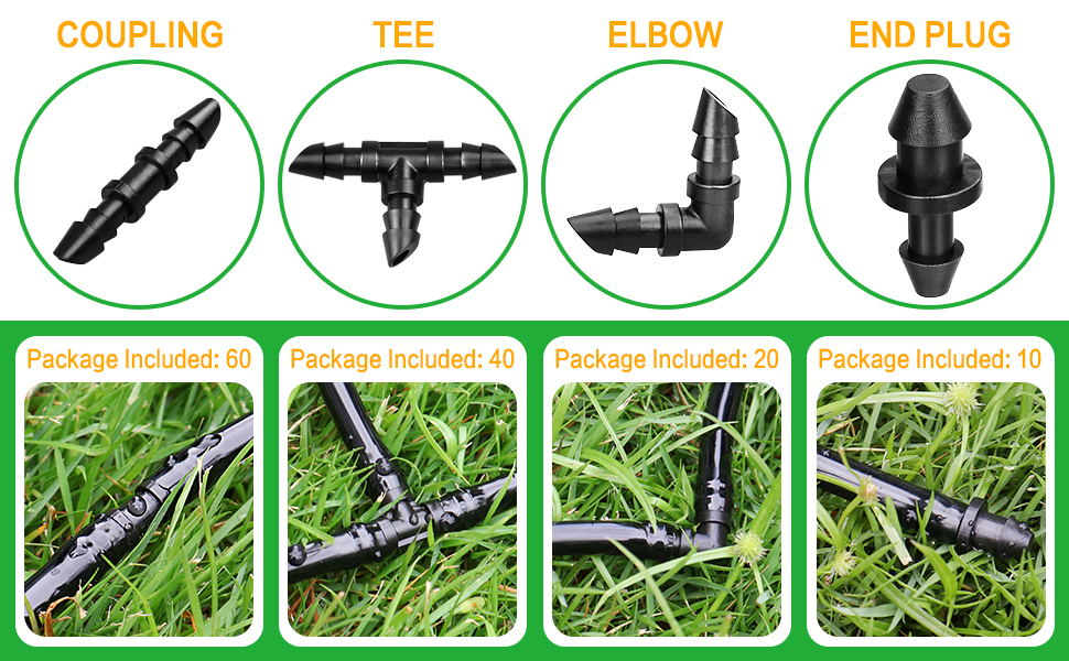 JOYPRO Drip Irrigation Fittings Kit for 1/4" Tubing, 130