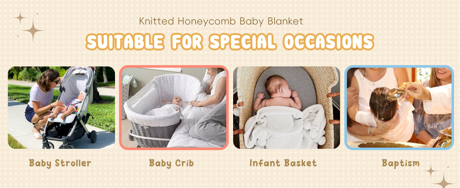 Booulfi Baby Christening Blanket Newborn Unisex Baby Shawl Knitted Cellular Baptism Blankets