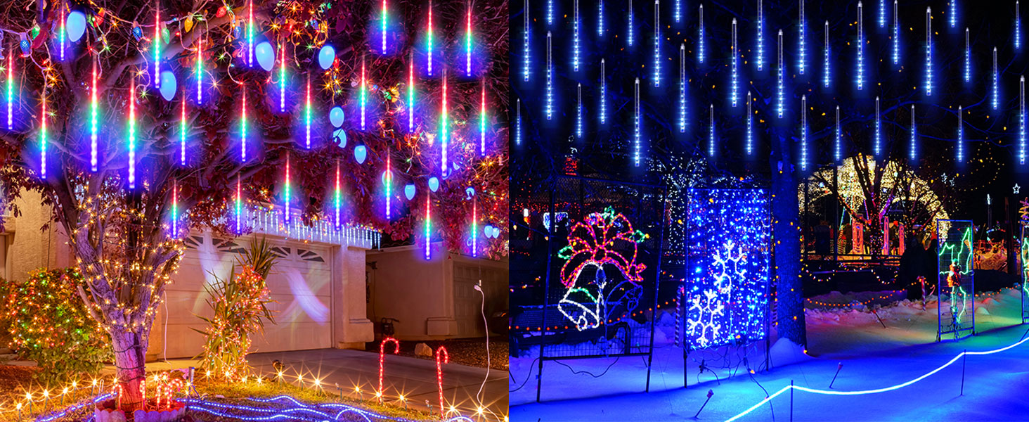 2 Pack Blue Icicle Christmas Lights Outdoor, 19.7 Inch Meteor Shower